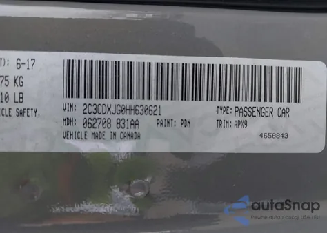 2017 Dodge Charger Sxt Awd из США, поврежденный, VIN 2C3CDXJG0HH630621